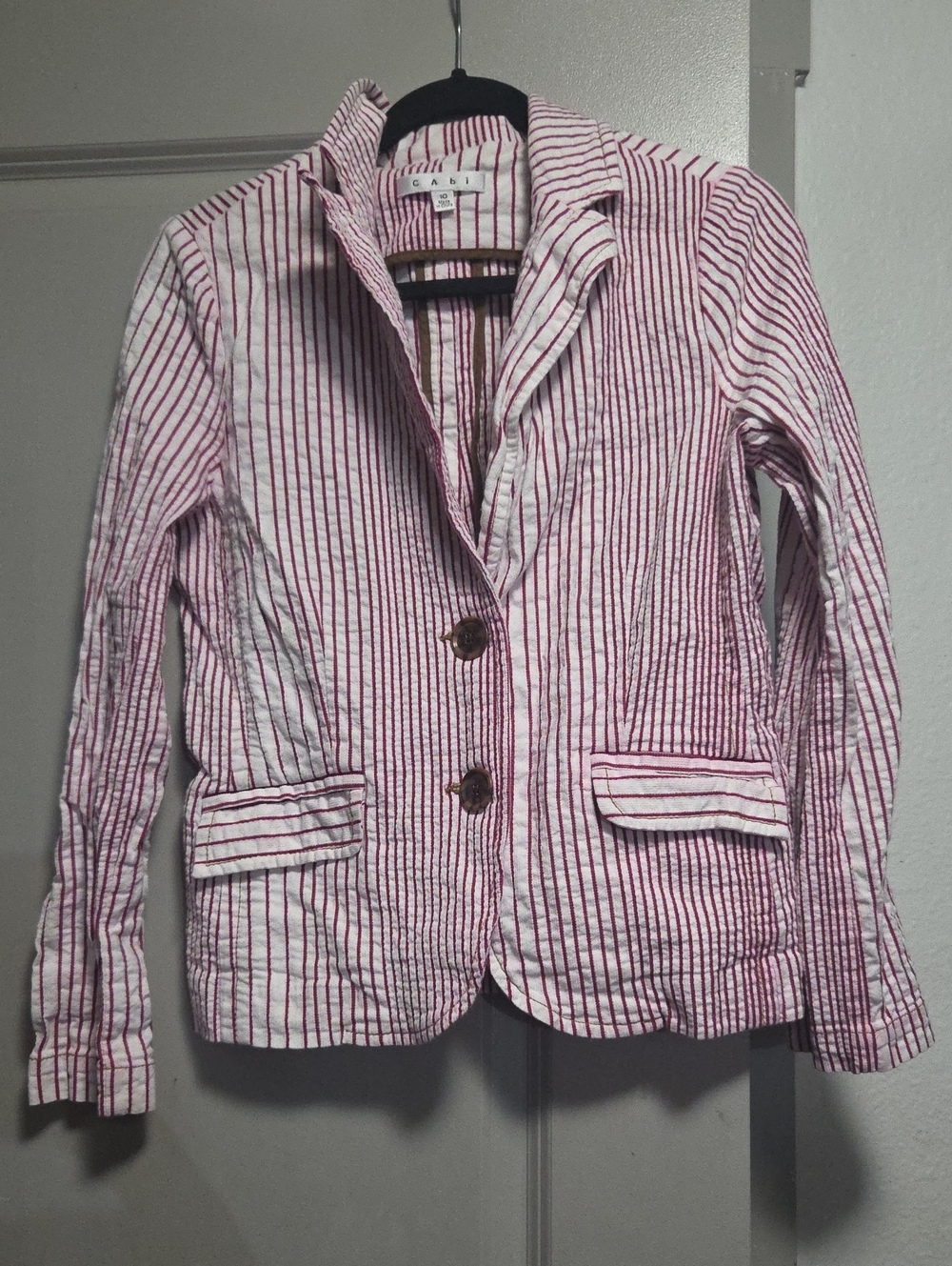 CAbi Pink and White Striped Cotton Blazer